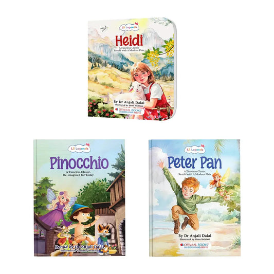 Lil Legends Re-Imagined Classics for Kids | Heidi, Pinocchio & Peter Pan | Set of 3 Books | Illustrated Classic Story Books | Vocabulary & Imagination | Age 7+ Years
