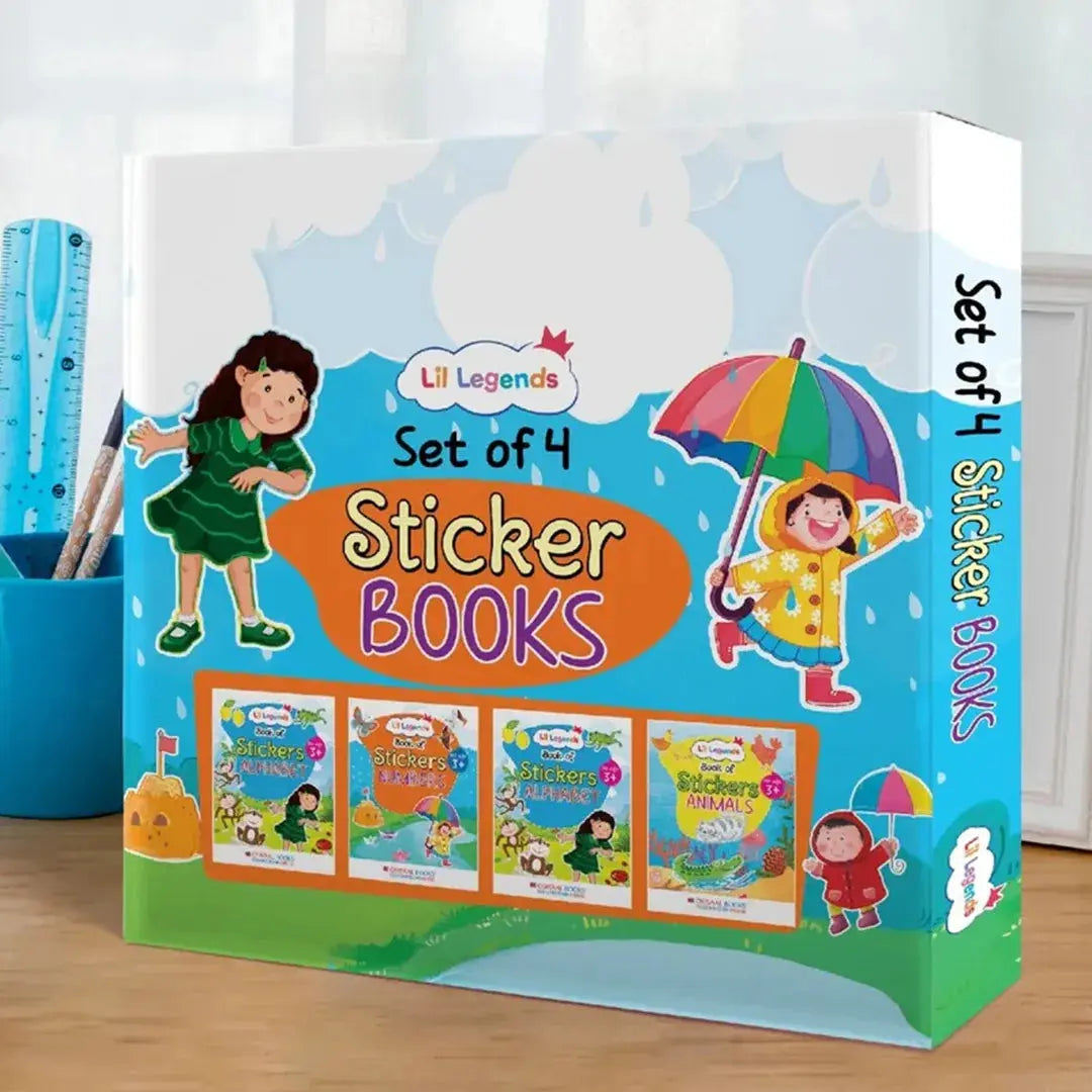 Lil Legends Set of 4 Sticker Books Box Set | Learn Alphabets (ABC), Numbers (123), Shapes and Animals | Fun Learning, Peel and Paste Activities For Toddlers | For LKG/UKG | Age 3+ 