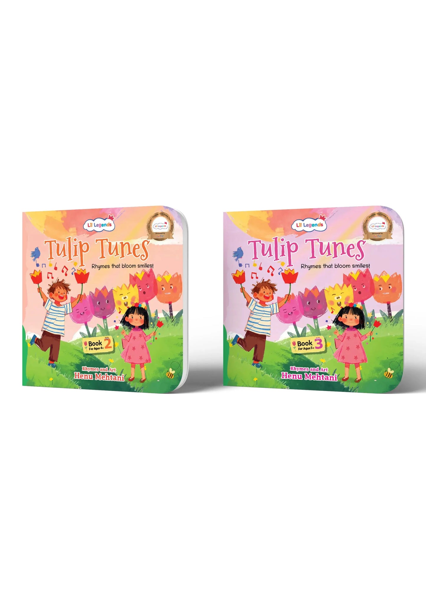 Lil Legends Tulip Tunes, Rhymes That Bloom Smiles Book 2 and 3 | Set of 2 Poem Books for Kids | Phonemic Awareness, Reading Readiness and Fun Activities | For Age 3+ 