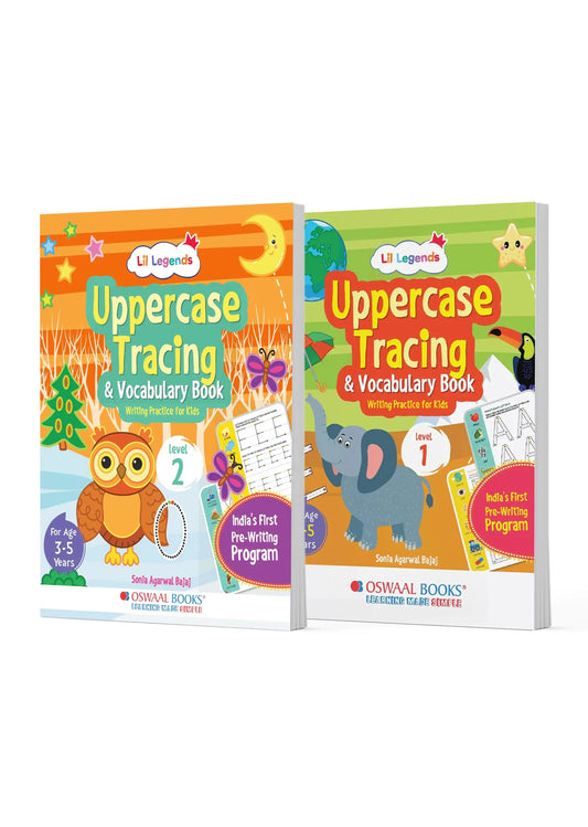 Lil Legends Uppercase Letter Tracing & Vocabulary Activity Books Set of 2 for Kids Age 3-5 Years - Early Writing Practice, ABC Learning Workbooks for Preschoolers