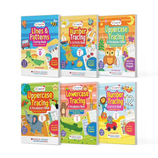 Lil Legends Writing Practice Box Set for Kids | Set of 6 Books | Tracing, Lines, Numbers, Uppercase & Lowercase Alphabets, Pencil Control & Vocabulary | Ages 2–5 Years