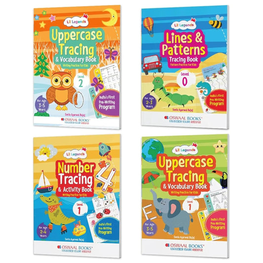 Oswaal Lil Legends Writing Practice Books for Kids | Set of 4 Pre-Writing Books | Tracing, Pencil Control & School Readiness | Age 3–5 Years | Early Learning Activity Bundle