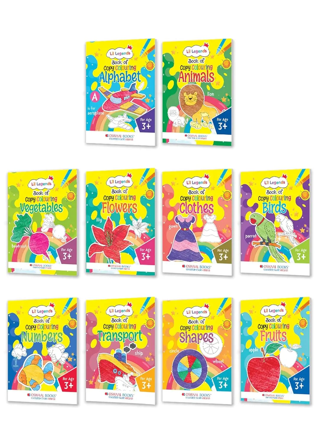 Lil Legends Set Of 10 Copy Colouring Books for Kids | Boxset of 10 Books | Alphabet, Numbers, Shapes and More |  Fun Activities and Vocabulary Booster | For Nursery/LKG/UKGF | Age 3+