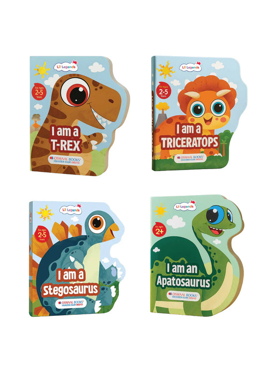 Lil Legends 4-Book Dino Shaped Board Book Collection – Triceratops, Stegosaurus, Apatosaurus & T-rex for Toddlers & Preschoolers 