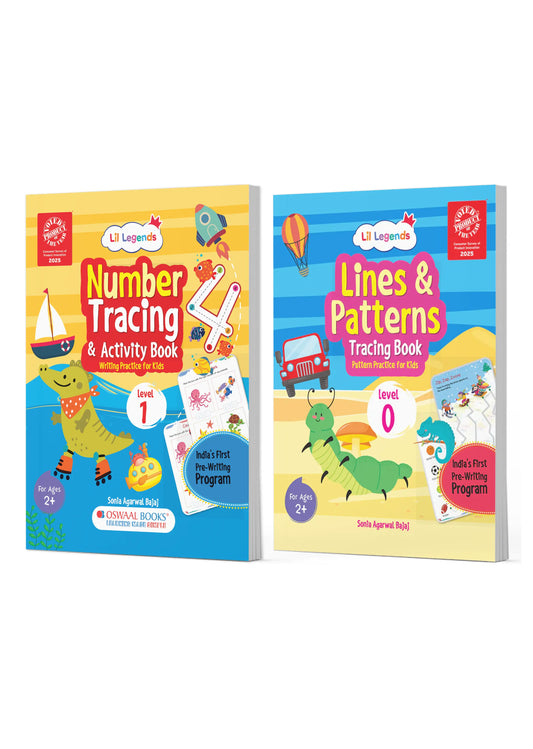 Lil Legends My First Pre-Writing Skills | Set of 2 Books | Lines and Patterns Level 0 + Number Tracing Level 1 | India's First Pre-Writing Programme | Nursery/LKG | Age 2-4 