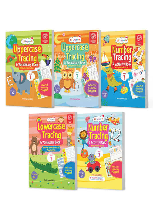 Lil Legends Complete Print Writing Pack | Set of 5 Books | Uppercase, Lowercase A-Z and Number Tracing 0-9 | India's First Pre-Writing Programme | Nursery/LKG/UKG | Age 2-6 