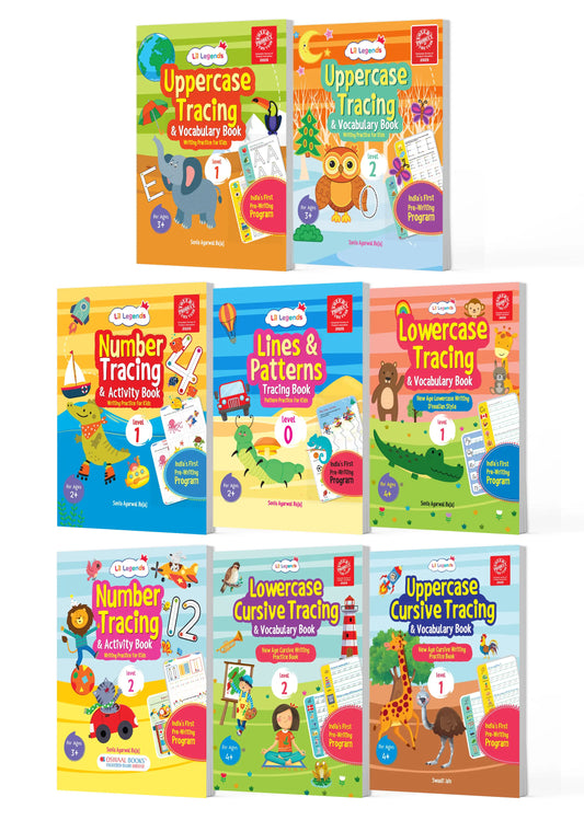 Lil Legends Complete Handwriting Journey | 8 Books | Lines and Patterns to Cursive | Uppercase, Lowercase and Number Tracing | India's First Pre-Writing Programme | Age 2+ 