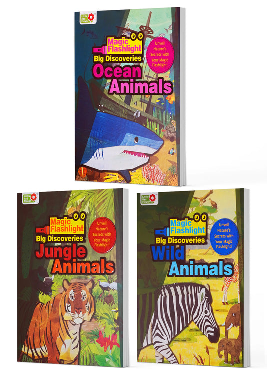 Oswaal Lil Legends Magic Flashlight Animal Discovery Pack - Ocean, Jungle and Wild Animals for Kids | Interactive Hidden Picture Books with Reveal Card and Interesting Facts | For Age 3+ 
