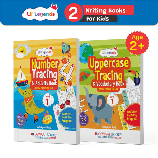 Oswaal Lil Legends Writing Practice Set for Kids | Set of 2 Books | Number Tracing & Activity + Uppercase Tracing and Vocabulary | Tracing Numbers & Capital Letters | Age 2–5 Years