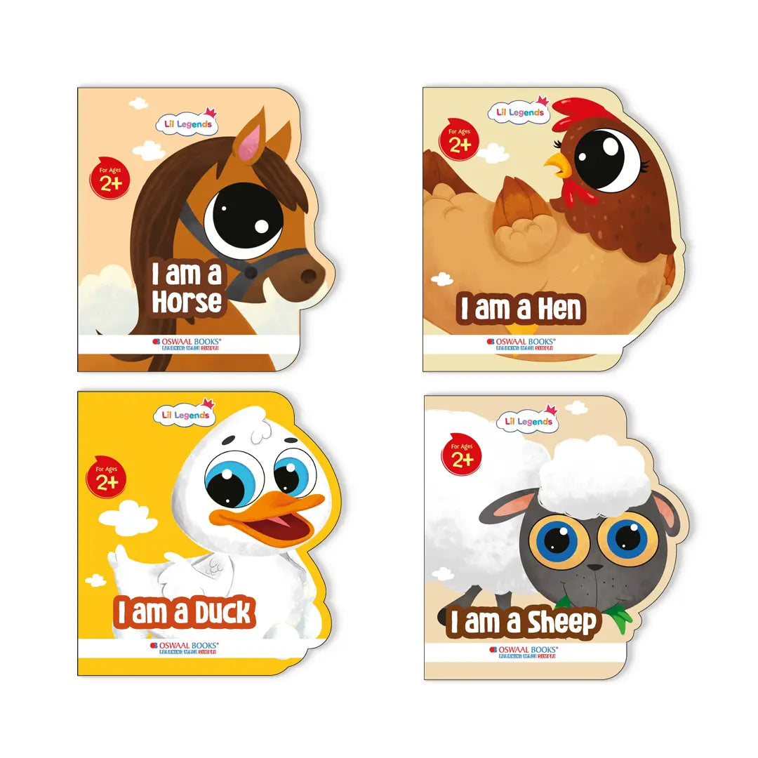Lil Legends Farm Animal Illustrated Shaped Board Books - Set of 4 | Adorable Hen, Duck, Sheep & Horse Designs | Soft, Kid-Friendly Picture Books - Oswaal Books
