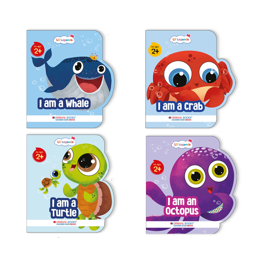 Lil Legends Sea Animal Illustrated Shaped Board Books - Set of 4 | Adorable Whale, Turtle, Octopus & Crab Designs | Soft, Kid-Friendly Picture Books - Oswaal Books