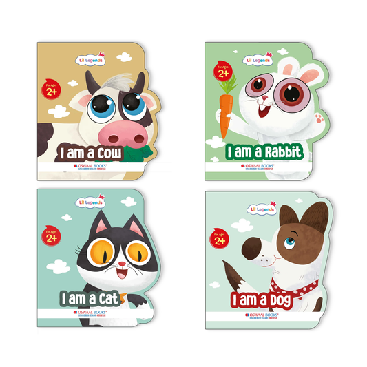 Lil Legends Pet Animal Illustrated Shaped Board Books - Set of 4 | Adorable Cat, Rabbit, Dog, Cow Designs | Soft, Kid-Friendly Picture Books - Oswaal Books
