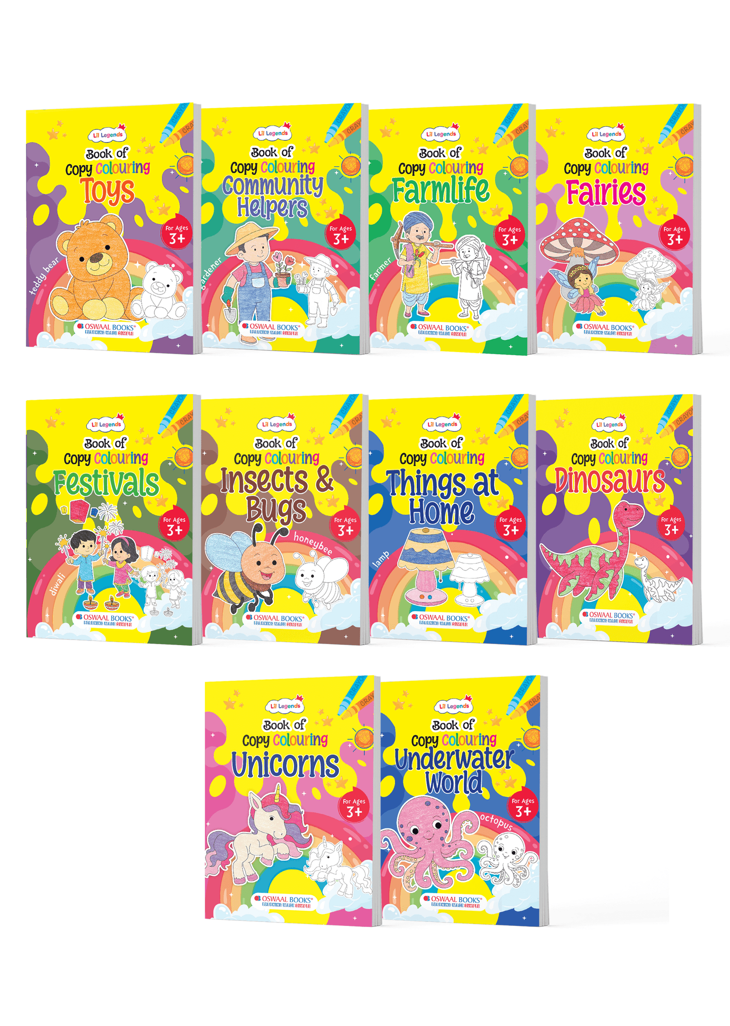 Lil Legends Colour the World – Pack of 10 Copy Colouring Books for Kids 2–5 Years | Dinosaurs, Unicorns, Festivals, Helpers & More | Early Learning, Fun & Fine Motor Skills