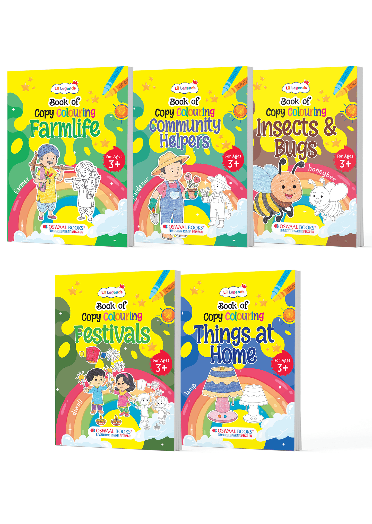 Lil Legends My Real-World Adventures – Set of 5 Copy Colouring Books for Kids 2–5 Years | Helpers, Festivals, Bugs, Farm & Home | Early Learning & Fine Motor Development