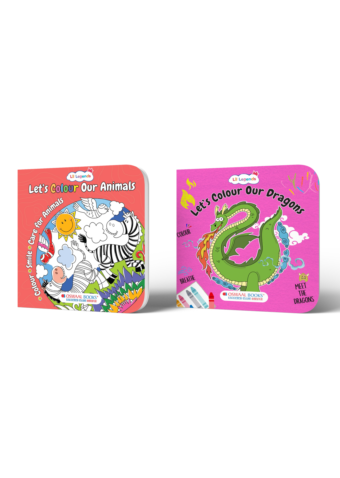 Animals & Dragons Colouring Book Set – 2 Kids Activity Books for Creative Learning & Fun 