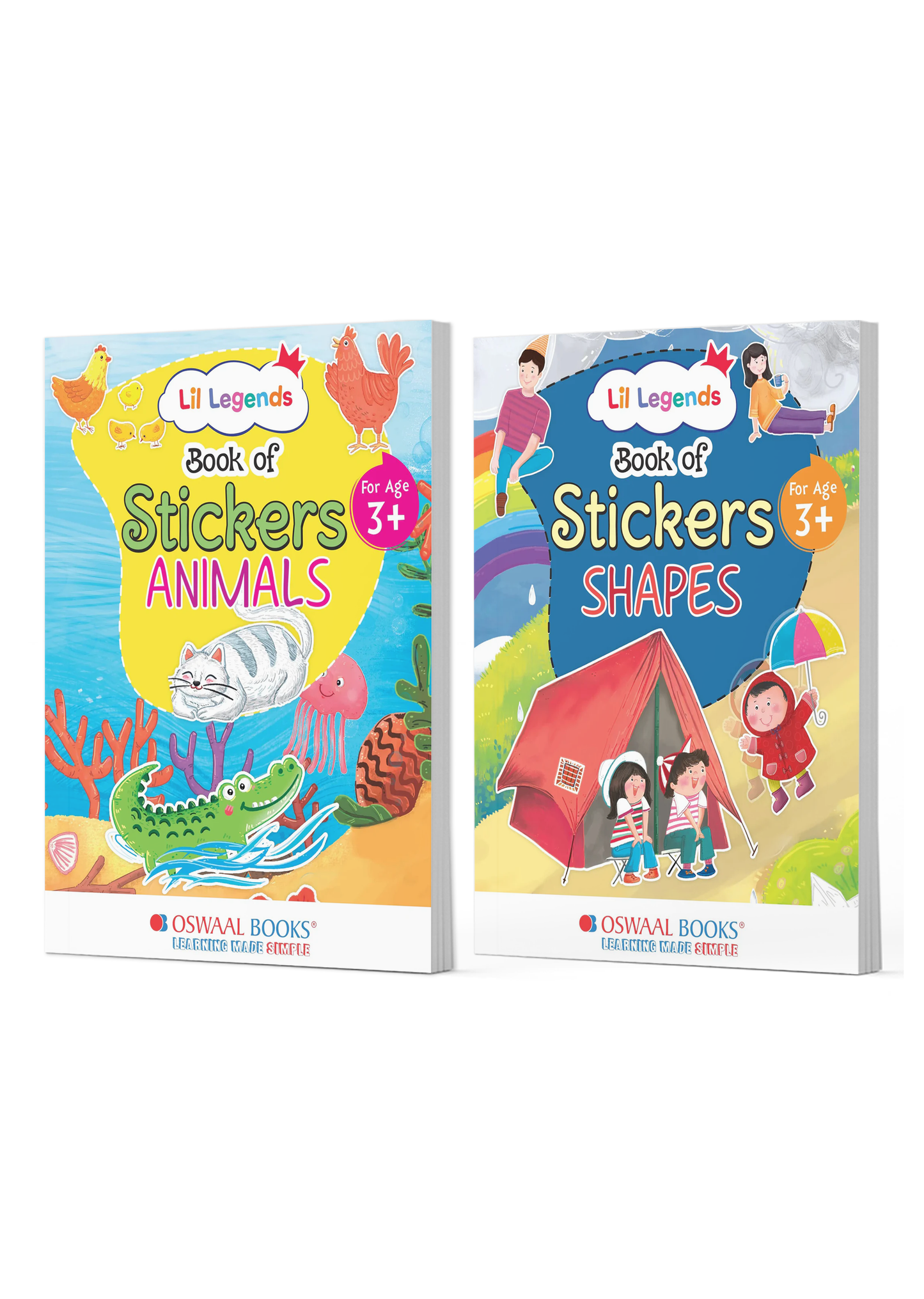 Sticker Books for Kids Age 3+ | 2-Book Combo: Animals & Shapes | Fun Learning Activity 