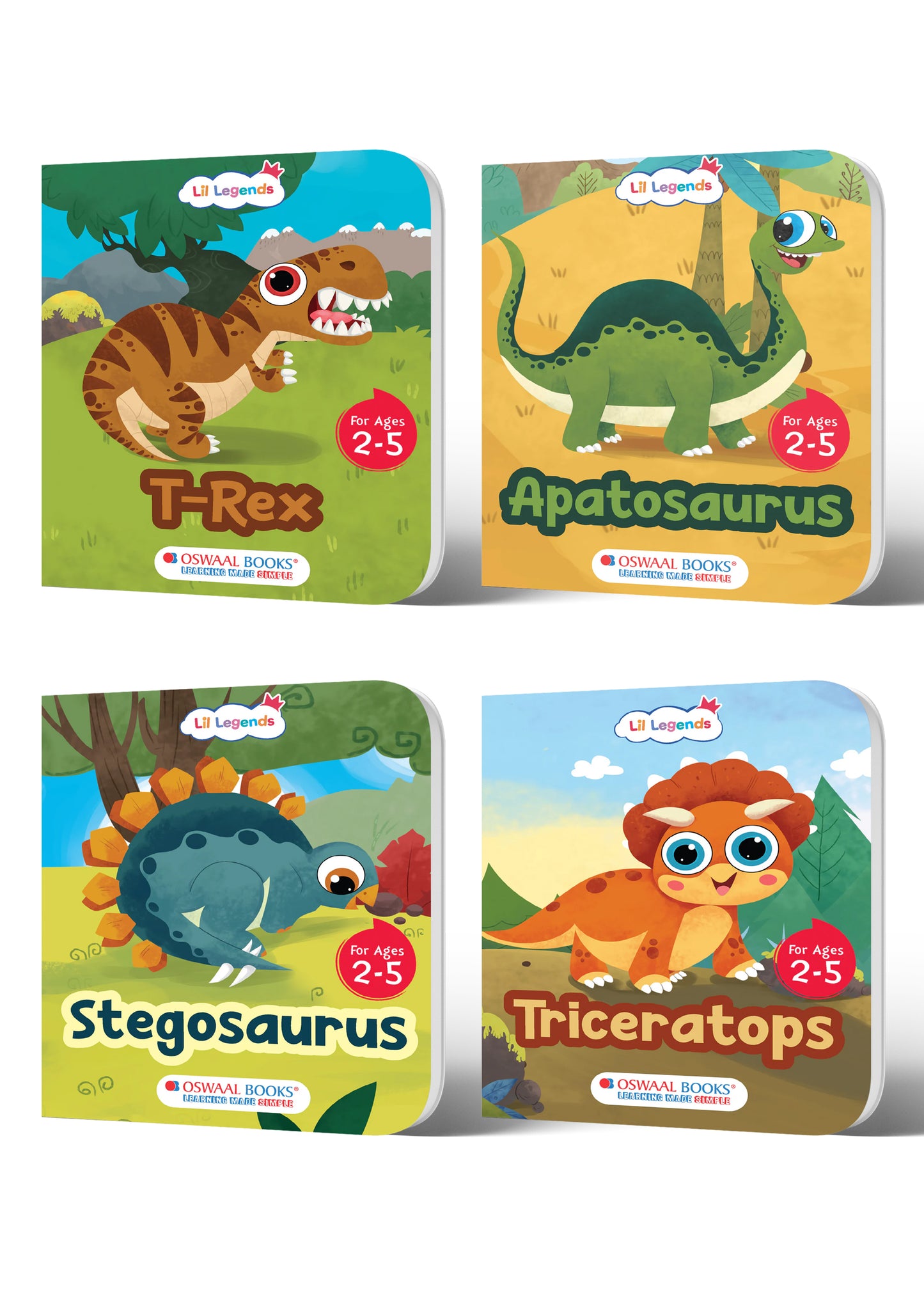 Dinosaur Story Book Set for Kids Age 3+ | 4 Padded Board Books Featuring T-Rex, Triceratops, Stegosaurus & Apatosaurus for Fun Bedtime Reading 