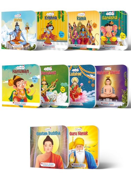 10-Book Mythology & Spiritual Stories Board Book Set for Kids Age 3+ | Rama, Krishna, Hanuman, Ganesha, Shiva, Saraswati, Lakshmi, Buddha, Mahavir & Guru Nanak 