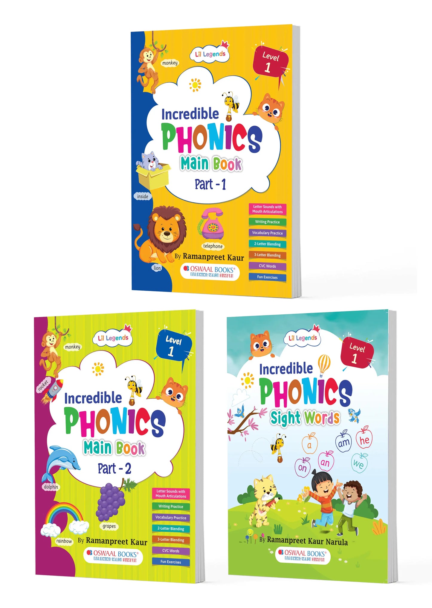 Lil Legends Level 1 Phonics & Sight Words 3-Book Set for Ages 3–6 | Build Strong Reading Foundations, Boost Confidence & Vocabulary Early | Includes Phonics Part 1, Part 2 & Sight Words 