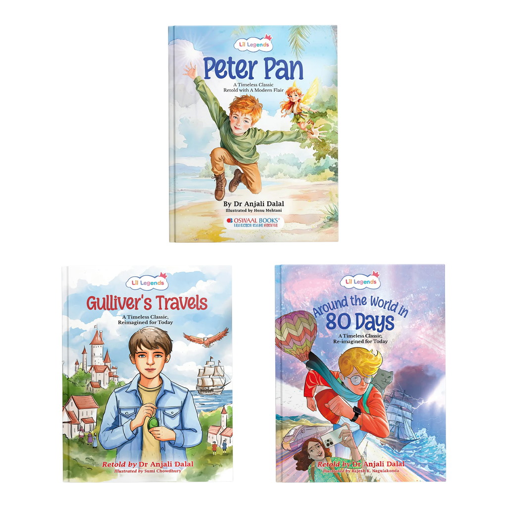 Lil Legends Re-Imagined Classics: Illustrated Classic Story Books for Kids – Peter Pan, Gulliver’s Travels & Around the World in 80 Days (Set of 3) 