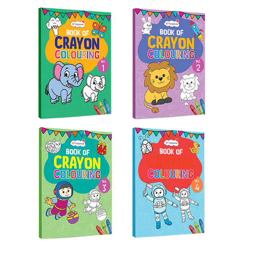 Crayon Colouring Book Set of 4 (Vol 1–4) for Kids Age 3+ | Early Learning Activity Books | by Lil Legends 
