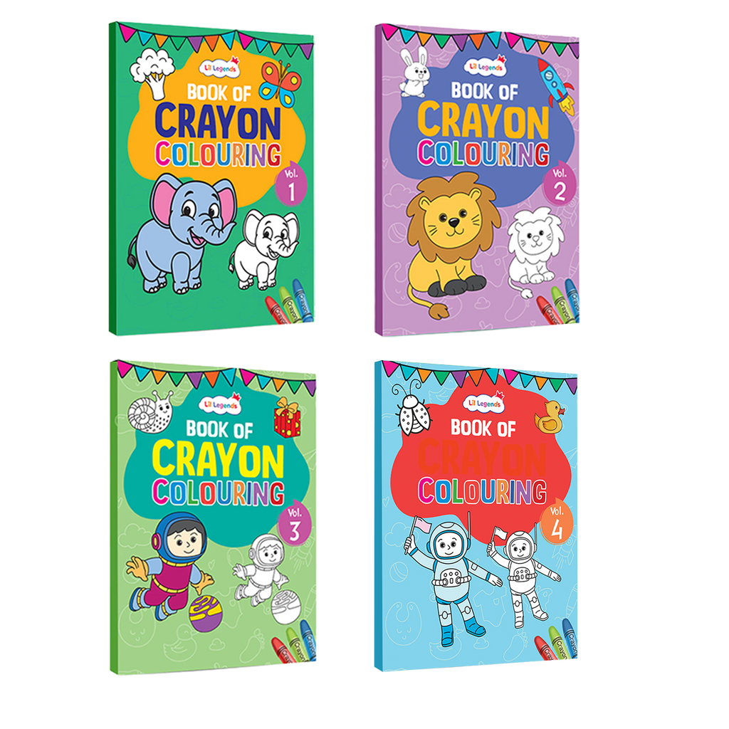 Crayon Colouring Book Set of 4 (Vol 1–4) for Kids Age 3+ | Early Learning Activity Books | by Lil Legends 