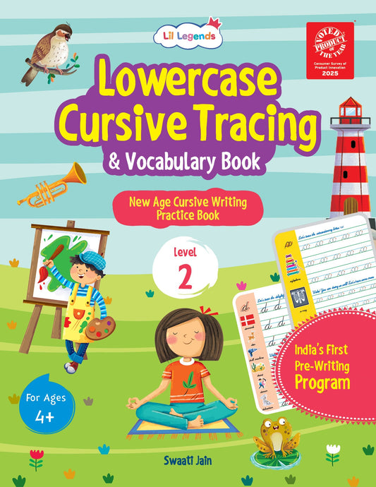 Lil Legends Lowercase Cursive Tracing & Vocabulary Workbook for Kids | Level 2 Handwriting Practice Book | Learn Letter Formation & Improve Writing Skills | Age 4+ 