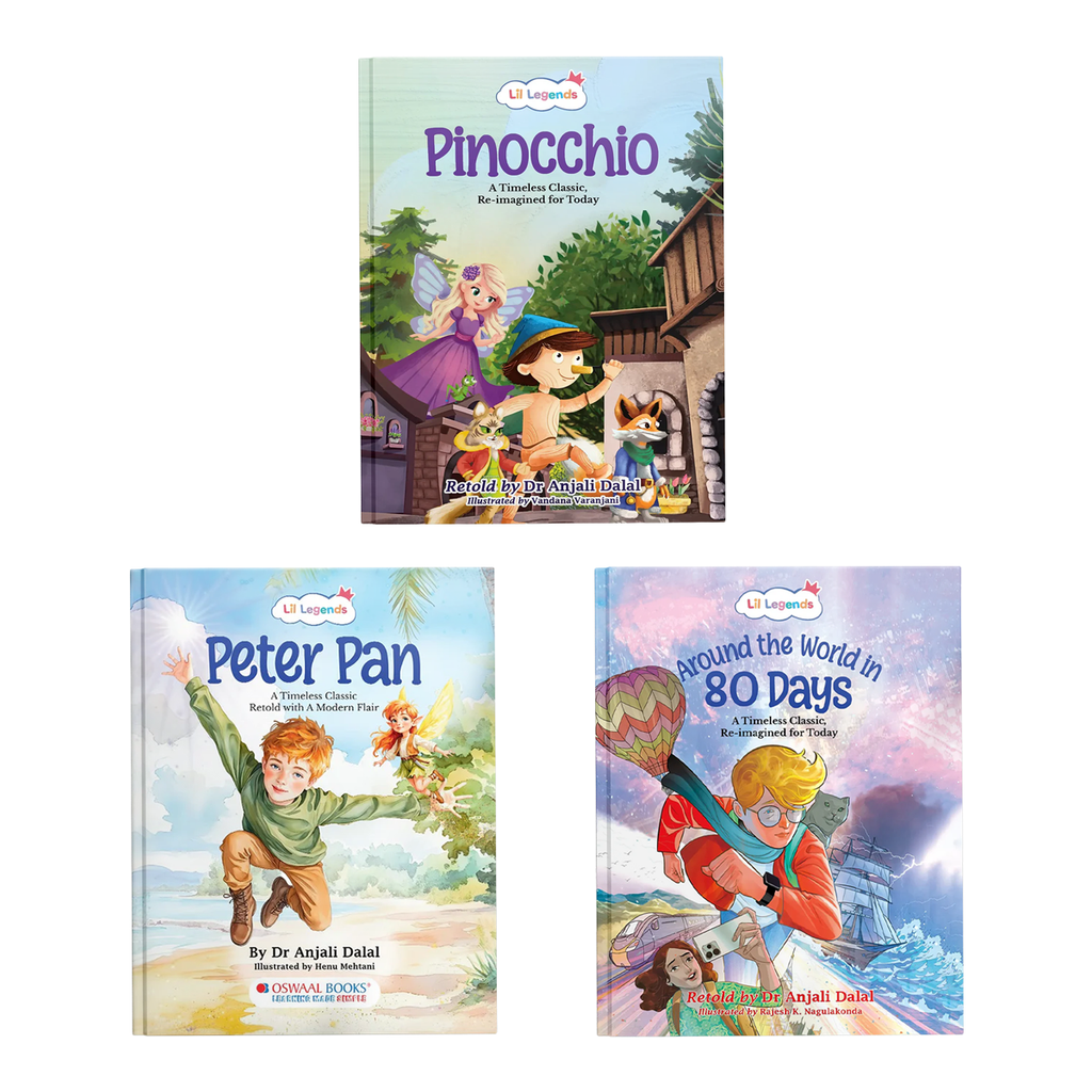 Lil Legends Re-Imagined Classics: Illustrated Classic Story Books for Kids – Pinocchio, Peter Pan & Around the World in 80 Days (Set of 3) 