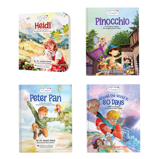Lil Legends Re-Imagined Classics: Illustrated Classic Story Books for Kids – Heidi, Pinocchio, Peter Pan & Around the World in 80 Days (Set of 4) 