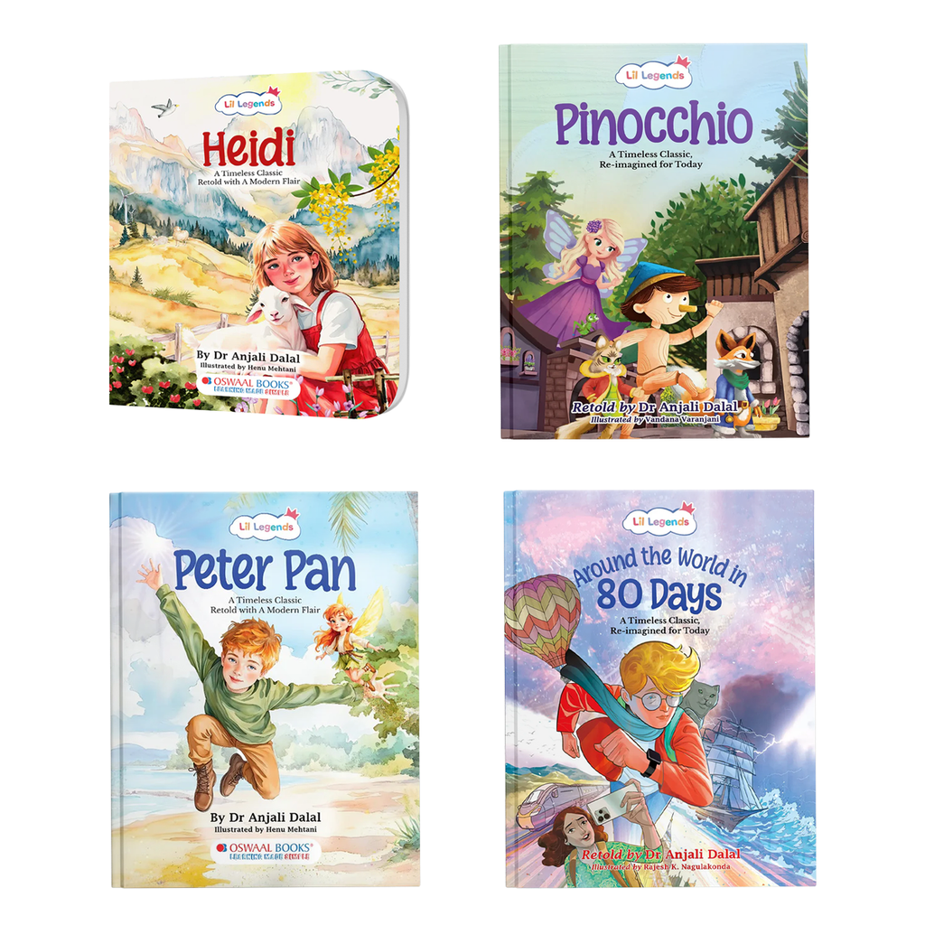 Lil Legends Re-Imagined Classics: Illustrated Classic Story Books for Kids – Heidi, Pinocchio, Peter Pan & Around the World in 80 Days (Set of 4) 