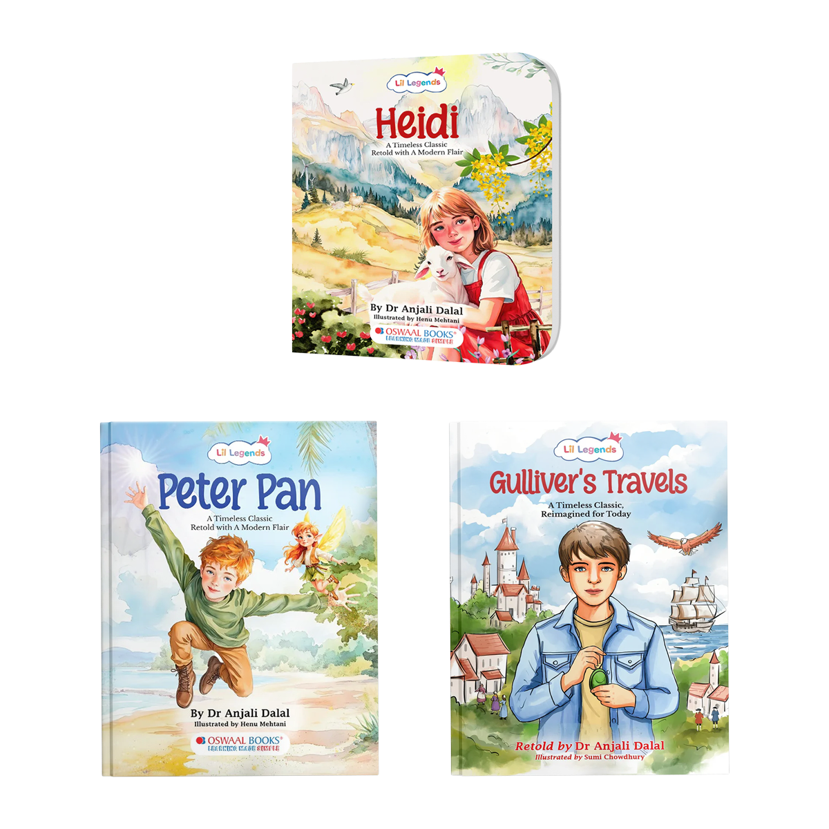 Lil Legends Re-Imagined Classics: Illustrated Classic Story Books for Kids – Heidi, Peter Pan & Gulliver’s Travels (Set of 3) 