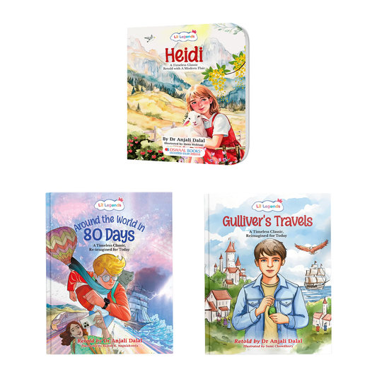 Lil Legends Re-Imagined Classics: Illustrated Classic Story Books for Kids – Heidi, Gulliver’s Travels & Around the World in 80 Days (Set of 3) 