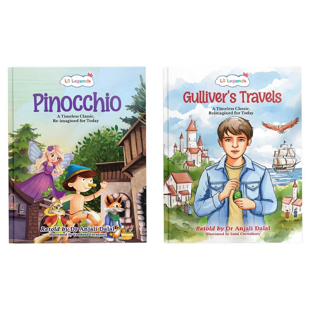 Lil Legends Re-Imagined Classics: Illustrated Classic Story Books for Kids – Pinocchio & Gulliver’s Travels (Set of 2) 