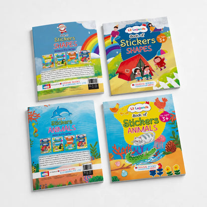 Lil Legends Books of Stickers Animals and Shapes | Set of 2 For Age 3+ | Learn Animal Names and Shapes With Fun Activities | Educational Workbook For Toddlers | For Nursery/LKG 