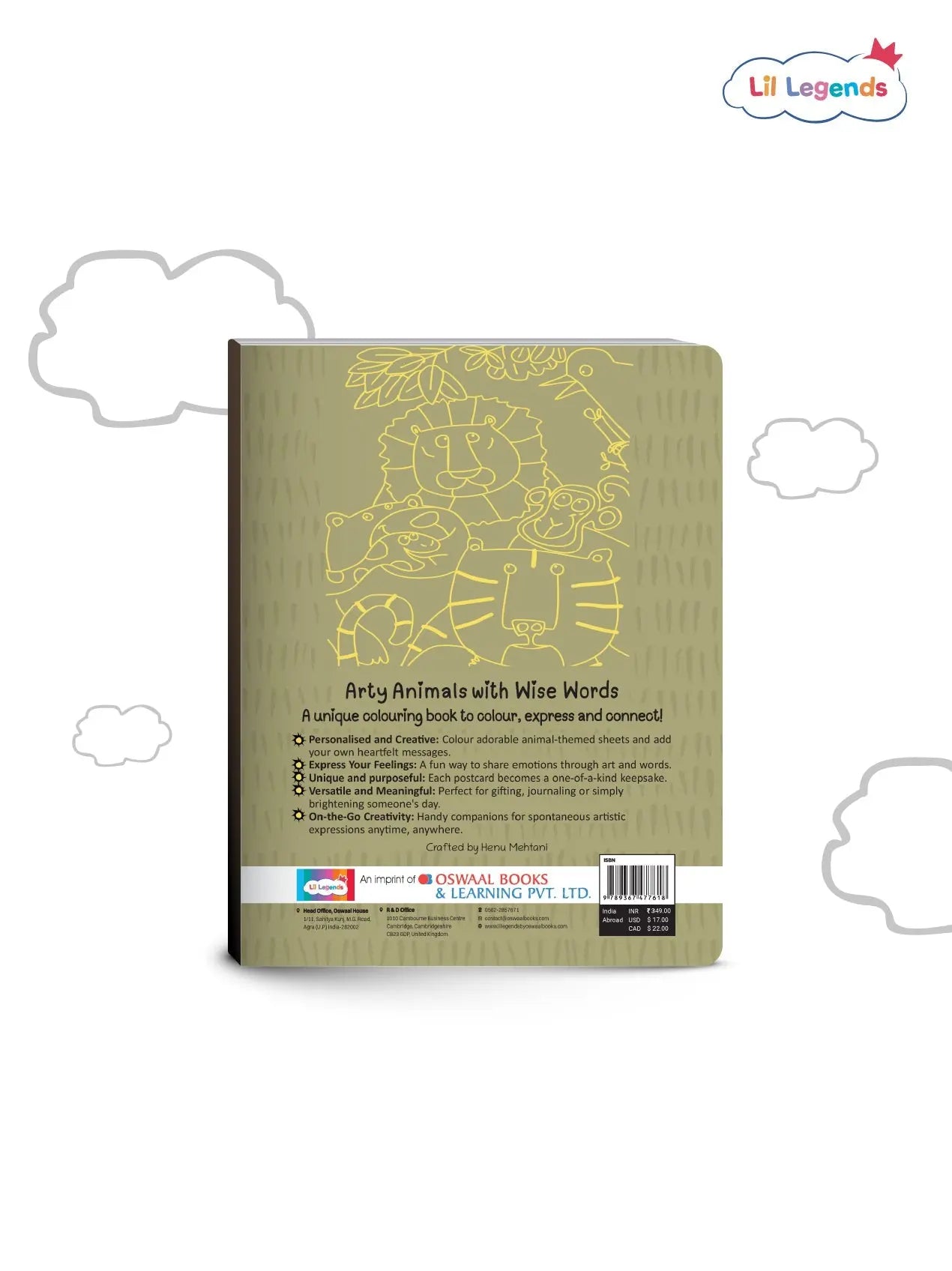 Lil Legends Arty Animals Fun Colouring Book for Kids | 35+ Perforated Tear-Out  Animal Themed Postcards to Colour and Share | Boosts Focus, Colour Recognition and Creativity | Age 3+ 