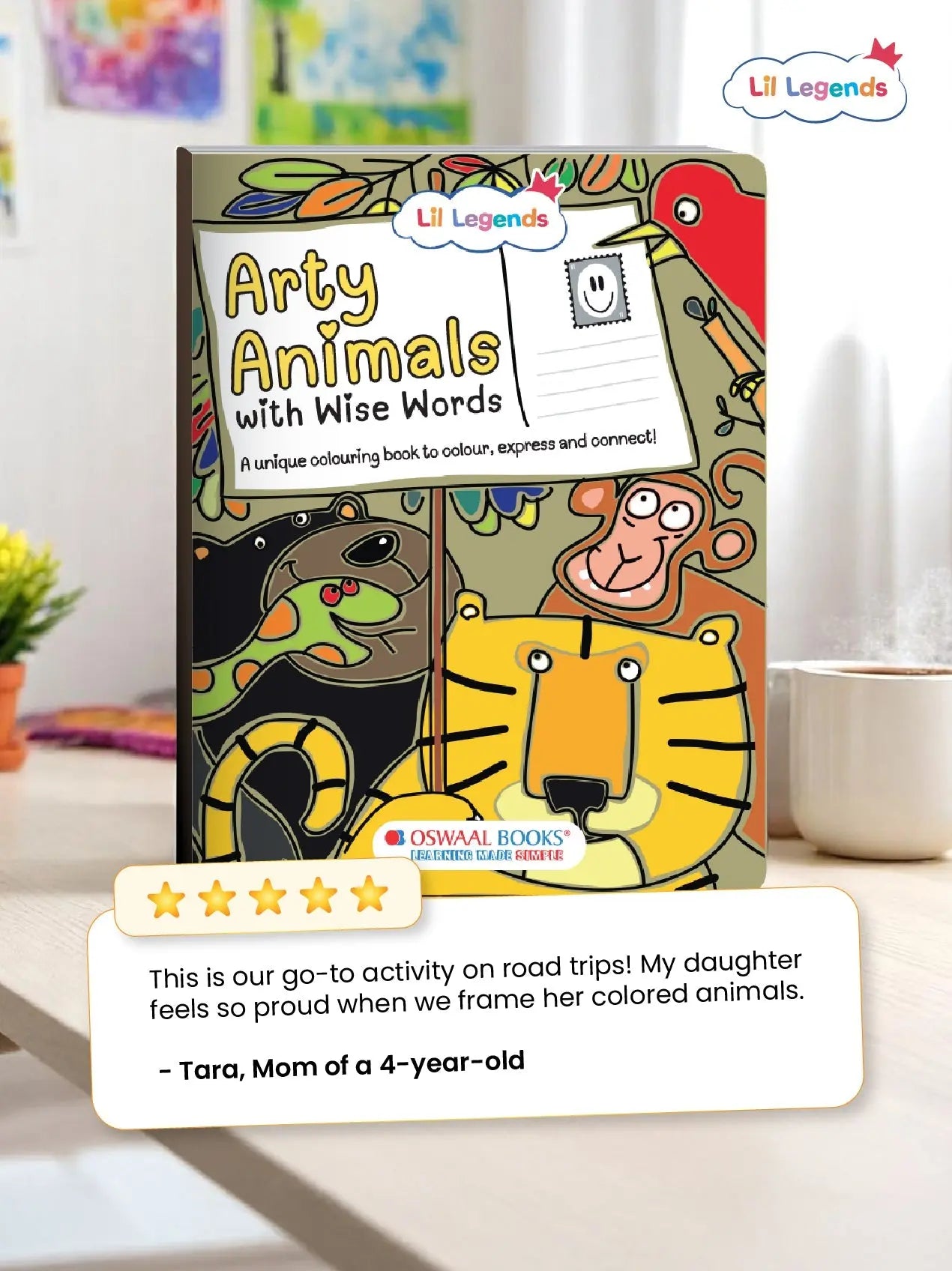 Lil Legends Arty Animals Fun Colouring Book for Kids | 35+ Perforated Tear-Out  Animal Themed Postcards to Colour and Share | Boosts Focus, Colour Recognition and Creativity | Age 3+ 