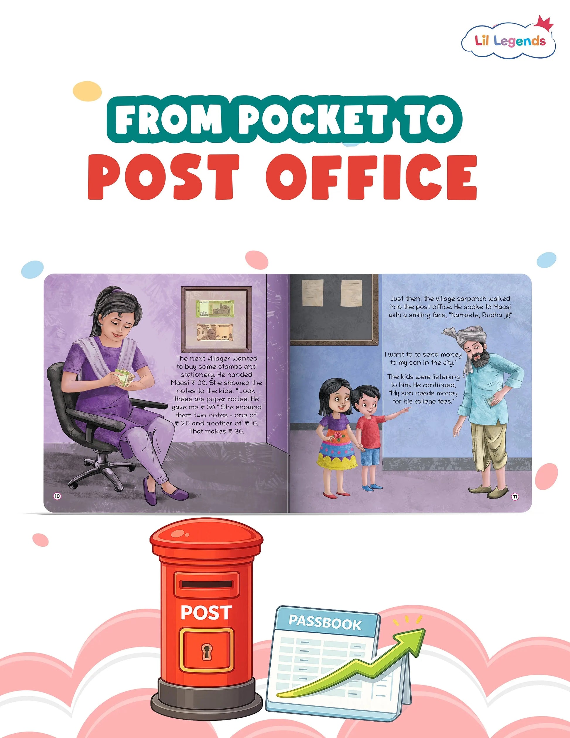 Lil Legends A Trip to Village Post Office, A Book On Financial Literacy for Kids | Money Awareness, Introduction to Indian Currency, Coins and Notes | Illustrated Picture Story Book | Age 5+ 