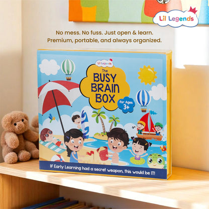 Lil Legends The Busy Brain Box for Kids - 11-in-1 Learning Kit | Gift Box Set | Sticker Books, Moral Stories, Pencil Control, Colouring and Activity Books | Age 3+