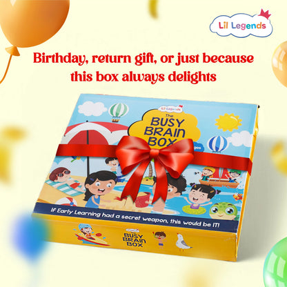 Lil Legends The Busy Brain Box for Kids - 11-in-1 Learning Kit | Gift Box Set | Sticker Books, Moral Stories, Pencil Control, Colouring and Activity Books | Age 3+