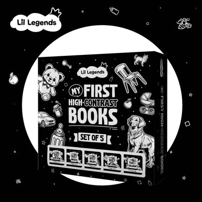 Lil Legends My First High Contrast Books Slipcase Set of 5 - Animals, Toys and More | Black and White Pictures, Visual Stimulation, Brain Development | For Infants/Toddlers | Age 0–12 Months 