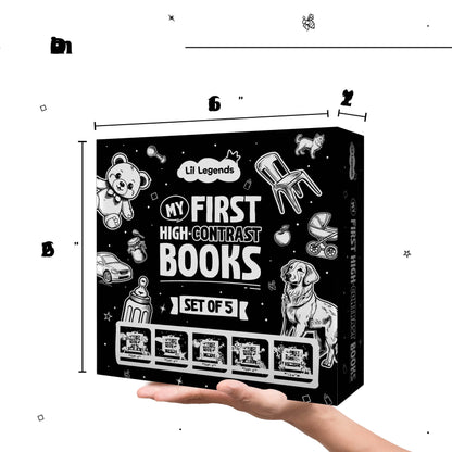 Lil Legends My First High Contrast Books Slipcase Set of 5 - Animals, Toys and More | Black and White Pictures, Visual Stimulation, Brain Development | For Infants/Toddlers | Age 0–12 Months 