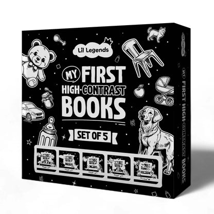 Lil Legends My First High Contrast Books Slipcase Set of 5 - Animals, Toys and More | Black and White Pictures, Visual Stimulation, Brain Development | For Infants/Toddlers | Age 0–12 Months 