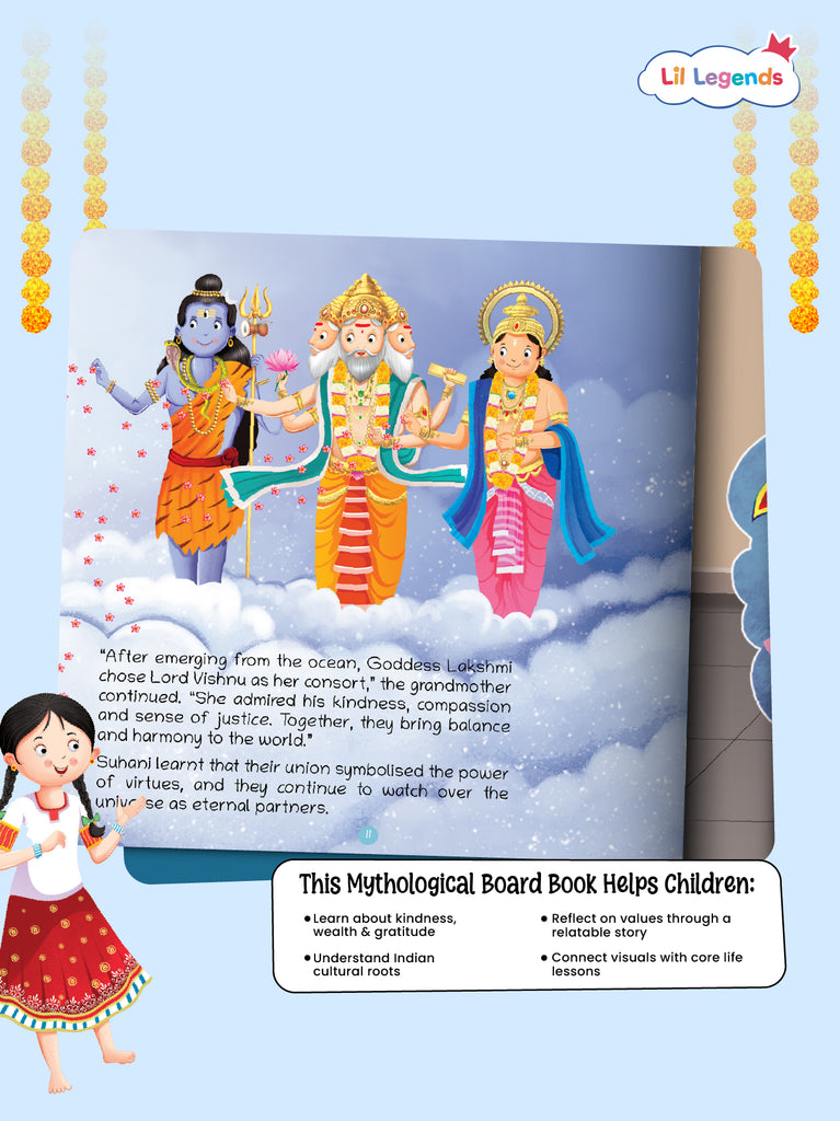 Enchanting Tale of Goddess Lakshmi – Illustrated Mythological Story Book for Kids | Short, Inspiring Bedtime Story | Ages 3+ | Board Book with Cultural Values