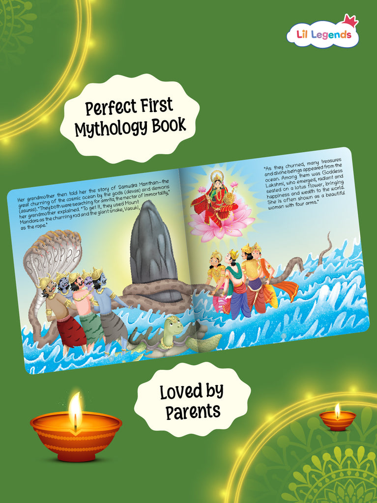 Enchanting Tale of Goddess Lakshmi – Illustrated Mythological Story Book for Kids | Short, Inspiring Bedtime Story | Ages 3+ | Board Book with Cultural Values