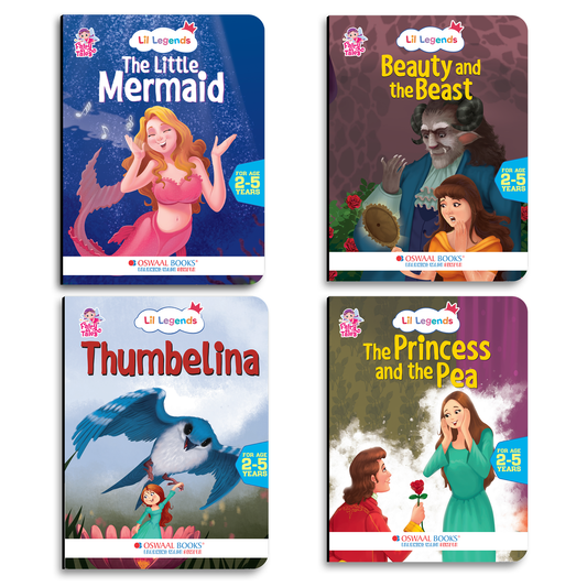 Lil Legends Fairy Tales Favourites Set of 4 Story Books for Kids Age 2-5 Years - Beauty and the Beast, Little Mermaid, The Princess and the Pea and Thumbelina | Illustrated Bedtime Stories 