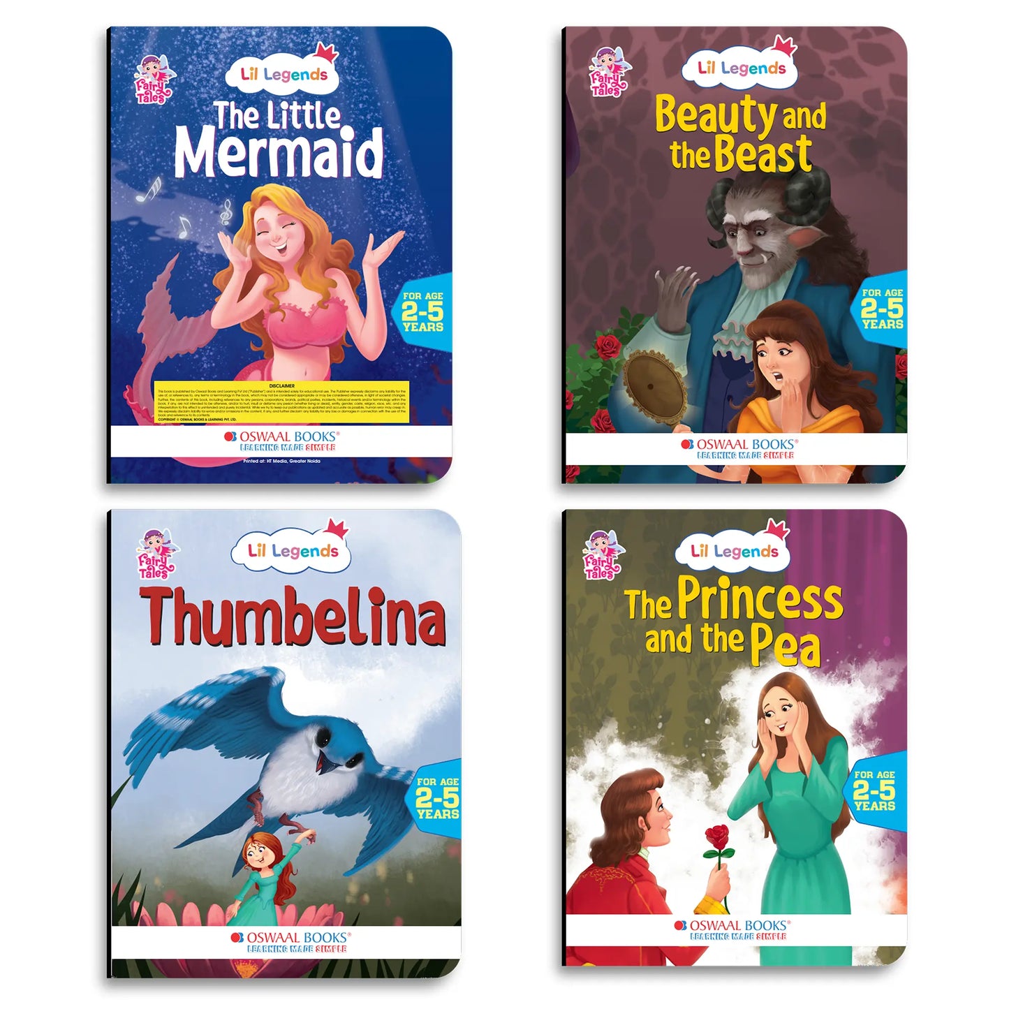 Lil Legends Fairy Tales Favourites Set of 4 Story Books for Kids Age 2-5 Years - Beauty and the Beast, Little Mermaid, The Princess and the Pea and Thumbelina | Illustrated Bedtime Stories 