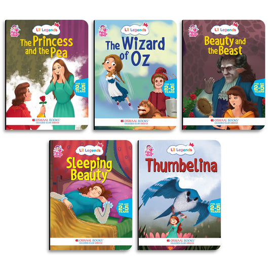 Lil Legends Fairy Tales for Kids | Set of 5 Books | Thumbelina, Wizard of Oz, The Princess and the Pea, Sleeping Beauty, Beauty and the Beast | Bed Time Story Books | Age 2–5 Years 