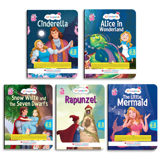 Lil Legends Fairy Tales for Kids | Set of 5 Books | Little Mermaid, Snow White, Rapunzel, Cinderella & Alice in Wonderland | Bed Time Story Books | Age 2–5 Years 