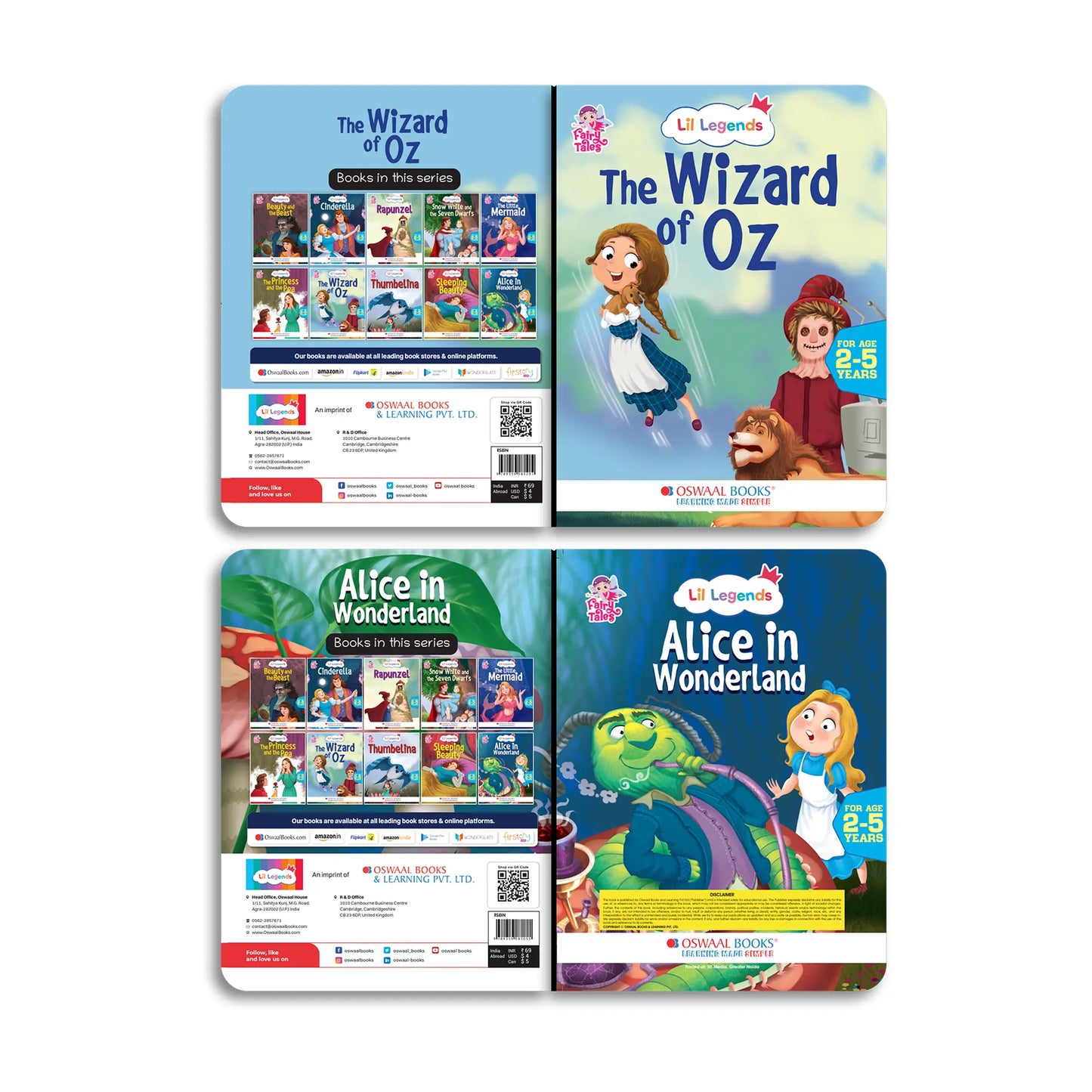Lil Legends Fairy Tales Magical Classics Set of 2 Story Books for Kids Age 2-5 Years - Alice in Wonderland & Wizard of Oz | Illustrated Bedtime Stories for Imagination and Vocabulary 