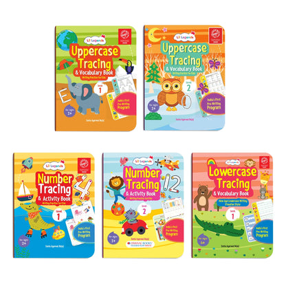 Lil Legends Complete Print Writing Pack | Set of 5 Books | Uppercase, Lowercase A-Z and Number Tracing 0-9 | India's First Pre-Writing Programme | Nursery/LKG/UKG | Age 2-6 
